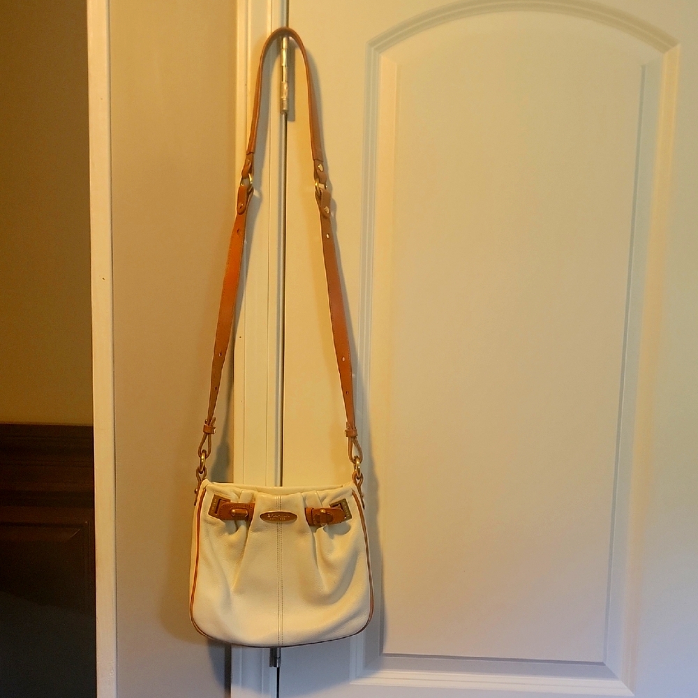 Brahmin White and Tan Crossbody Bag